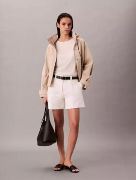 Bermudas plisadas de Cotton Stretch de algodón