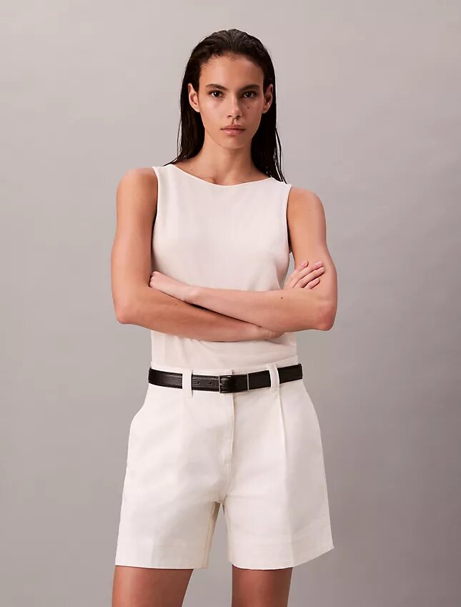 Bermudas plisadas de Cotton Stretch de algodón Bermudas plisadas de Cotton Stretch de algodón