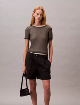 Bermudas plisadas de Cotton Stretch de algodón