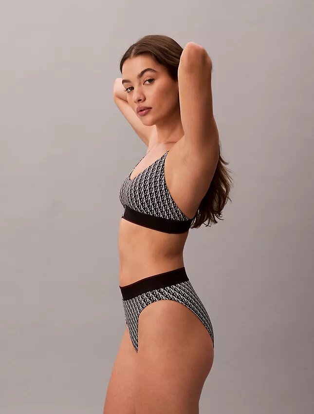 Bikini de cintura alta elástico de Microfiber con Monogram gráfico Bikini de cintura alta elástico de Microfiber con Monogram gráfico