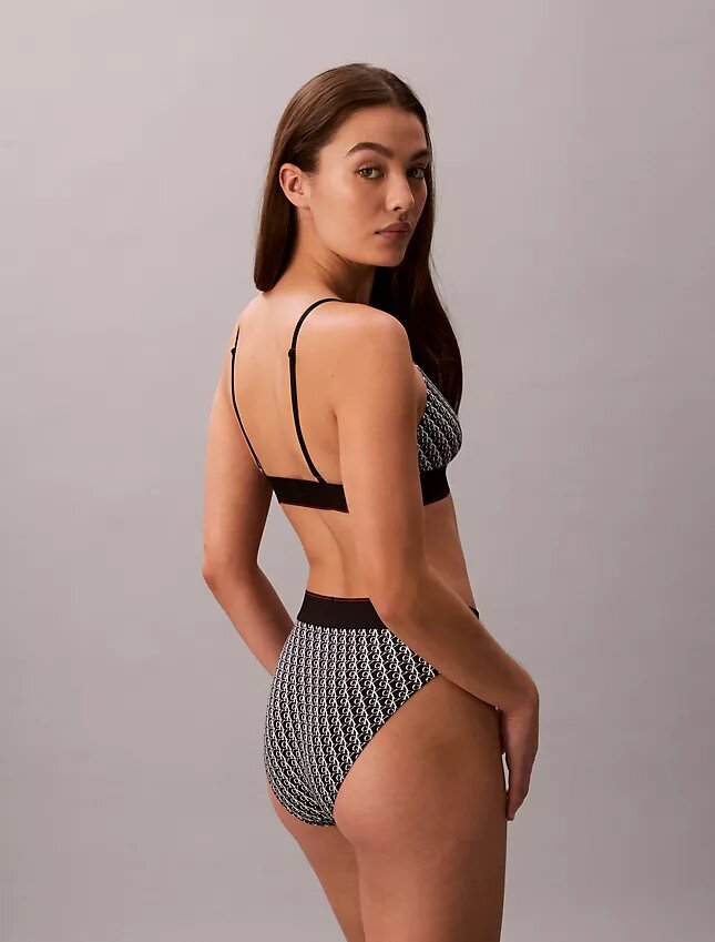 Bikini de cintura alta elástico de Microfiber con Monogram gráfico Bikini de cintura alta elástico de Microfiber con Monogram gráfico