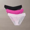 Bikini de talle bajo con encaje y logotipo Icon, paquete de 3