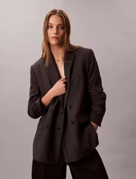 Blazer holgado de mezcla de lana con estampado de pata de gallo