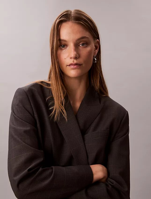 Blazer holgado de mezcla de lana con estampado de pata de gallo Blazer holgado de mezcla de lana con estampado de pata de gallo