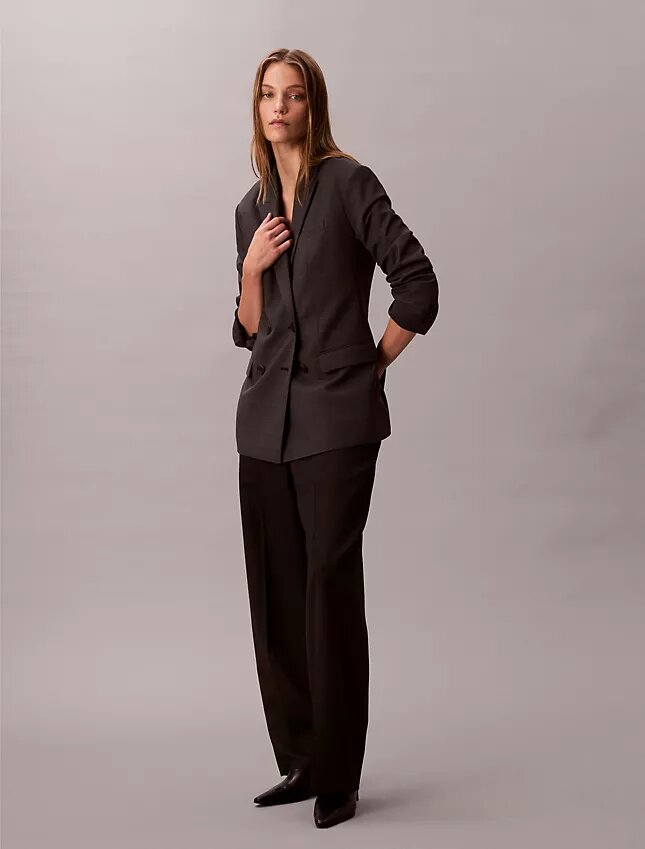 Blazer holgado de mezcla de lana con estampado de pata de gallo Blazer holgado de mezcla de lana con estampado de pata de gallo