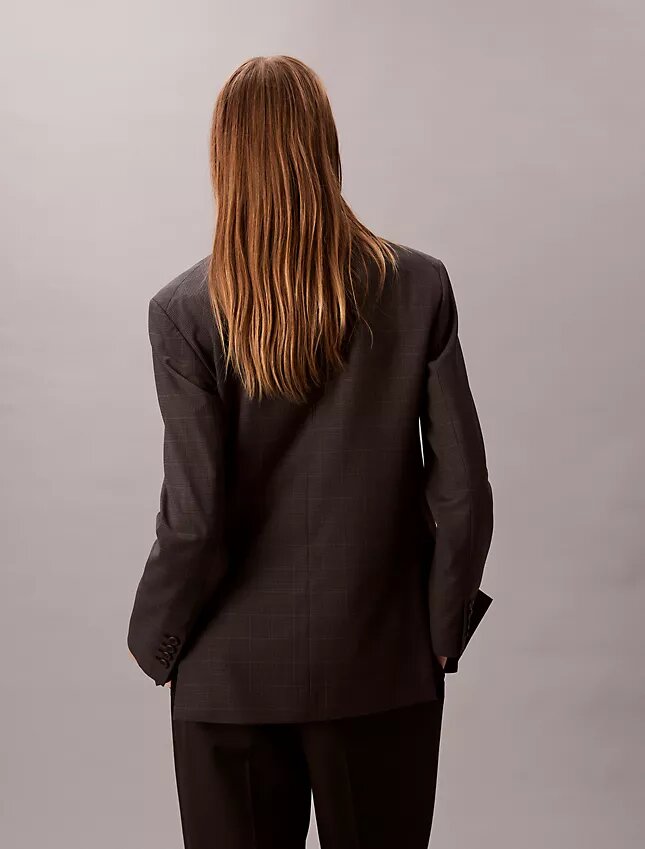 Blazer holgado de mezcla de lana con estampado de pata de gallo Blazer holgado de mezcla de lana con estampado de pata de gallo