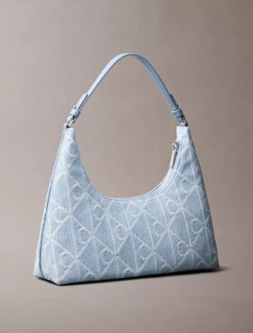 Bolso de hombro de Denim con el logotipo del emblema por toda la superficie
