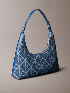 Bolso de hombro de Denim con el logotipo del emblema por toda la superficie