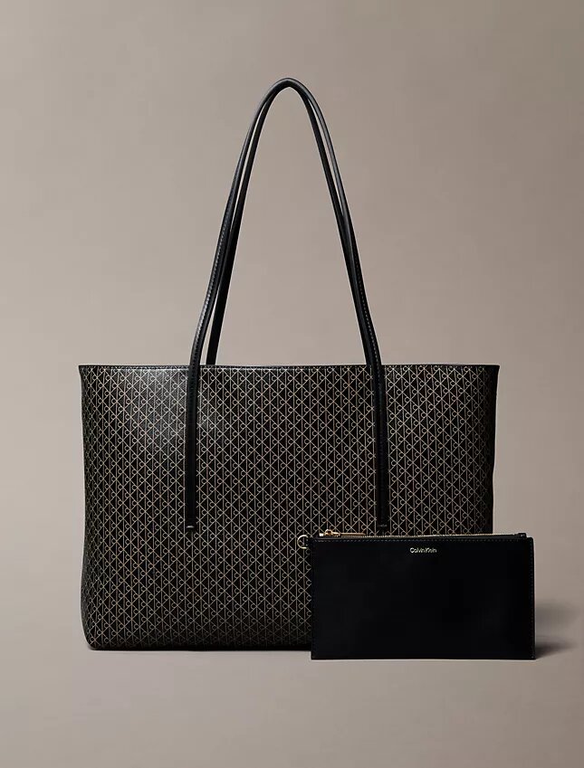 Bolso tote con el logotipo del emblema por toda la superficie y bolsillo Bolso tote con el logotipo del emblema por toda la superficie y bolsillo