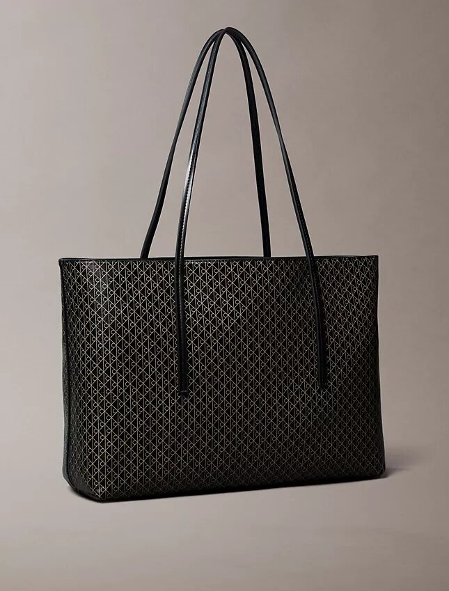 Bolso tote con el logotipo del emblema por toda la superficie y bolsillo Bolso tote con el logotipo del emblema por toda la superficie y bolsillo