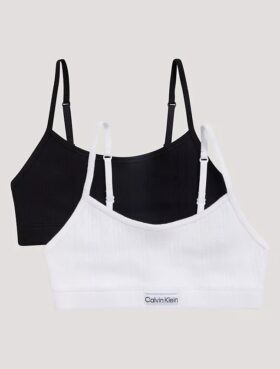 Bralette corta con logo y tejido acanalado, pack de 2