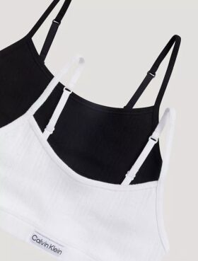Bralette corta con logo y tejido acanalado, pack de 2
