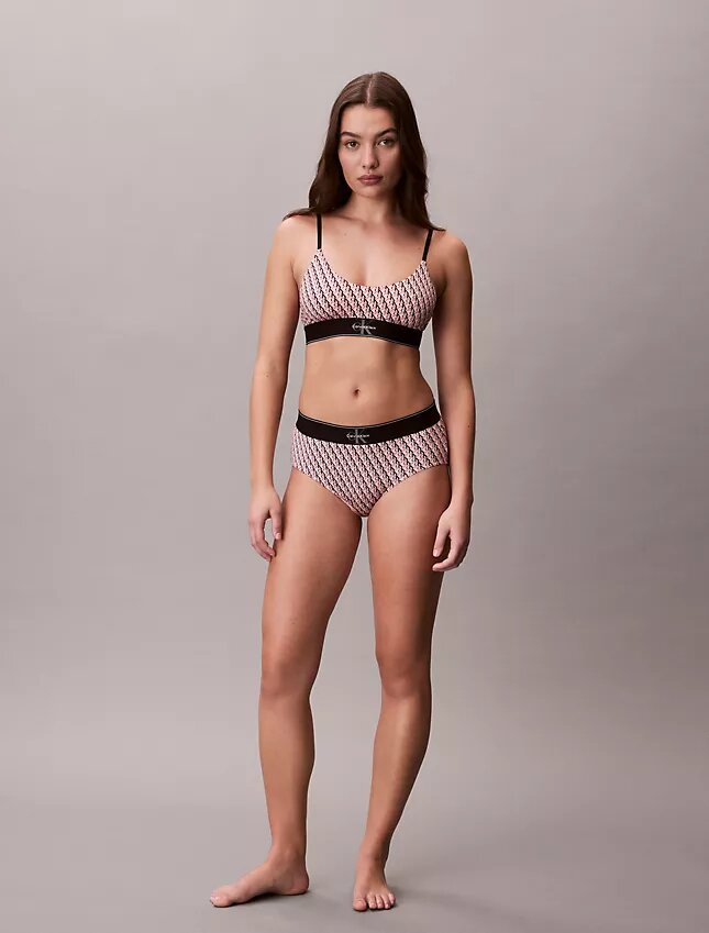 Bralette elástico de microfibra Unlined con Monogram gráfico, sin forro Bralette elástico de microfibra Unlined con Monogram gráfico, sin forro