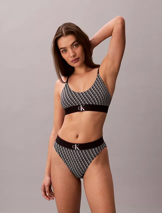 Bralette elástico de microfibra Unlined con Monogram gráfico, sin forro Bralette elástico de microfibra Unlined con Monogram gráfico, sin forro