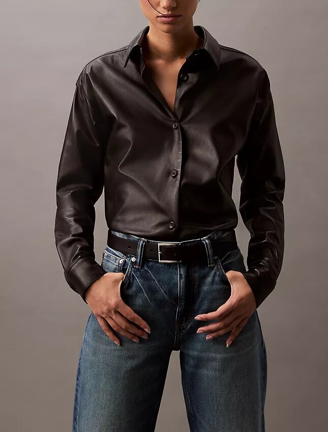 Camisa abotonada de piel de cordero Camisa abotonada de piel de cordero