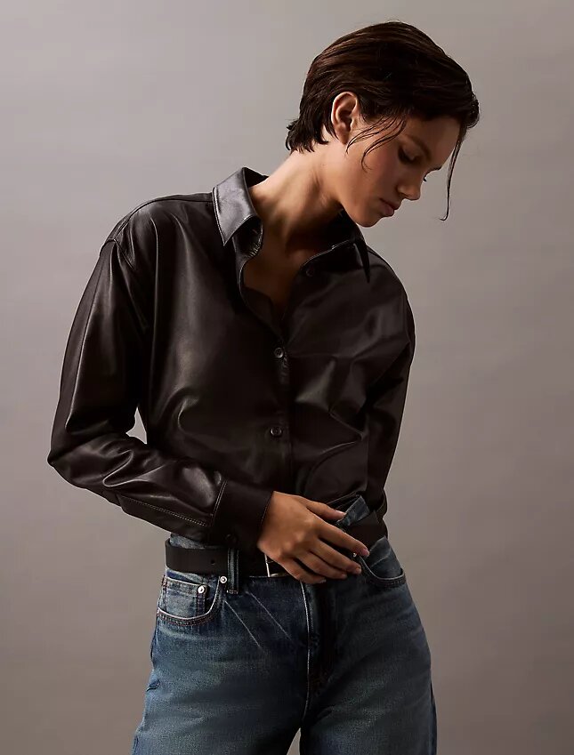 Camisa abotonada de piel de cordero Camisa abotonada de piel de cordero