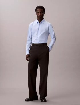 Camisa ajustada de algodón elástico con estampado de cuadros vichy y botones