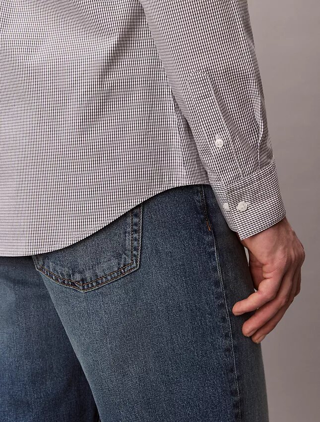 Camisa ajustada de algodón elástico con estampado de cuadros vichy y botones Camisa ajustada de algodón elástico con estampado de cuadros vichy y botones