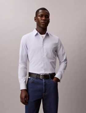 Camisa ajustada de Cotton Stretch a rayas con botones