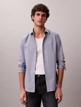 Camisa ajustada de Cotton Stretch a rayas con botones