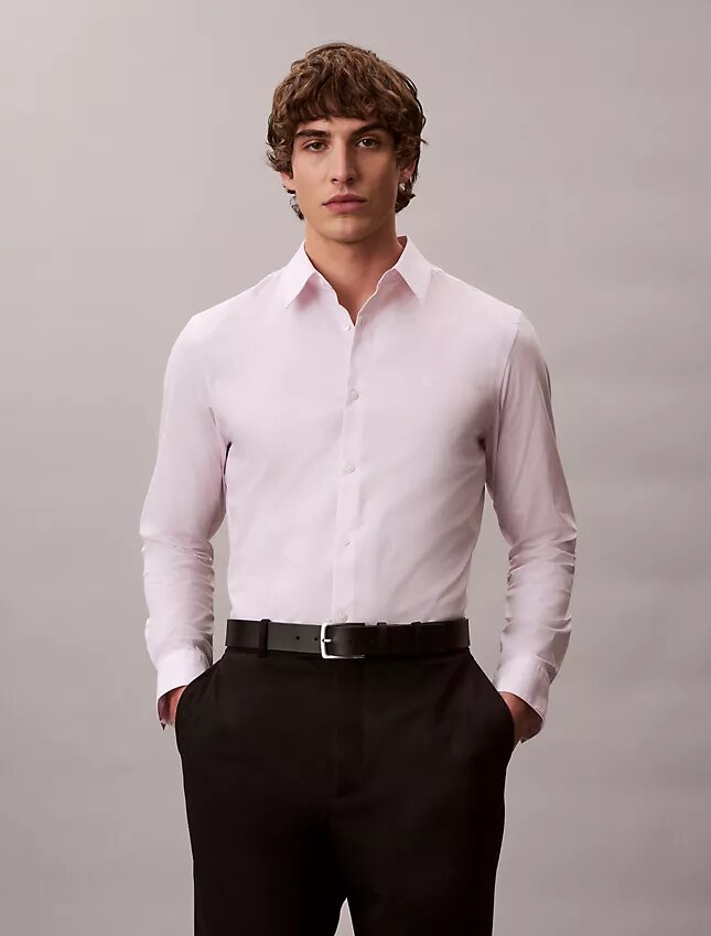 Camisa ajustada de Cotton Stretch a rayas con botones Camisa ajustada de Cotton Stretch a rayas con botones