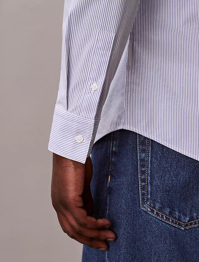 Camisa ajustada de Cotton Stretch a rayas con botones Camisa ajustada de Cotton Stretch a rayas con botones