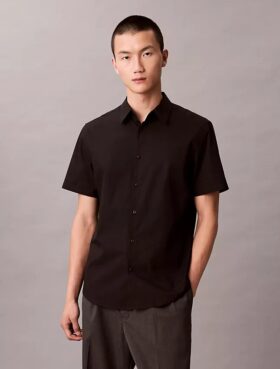Camisa ajustada de Cotton Stretch con botones