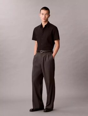 Camisa ajustada de Cotton Stretch con botones