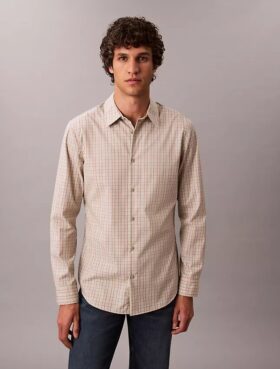 Camisa ajustada de cuadros de Cotton Stretch con botones