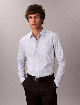 Camisa ajustada de cuadros de Cotton Stretch con botones