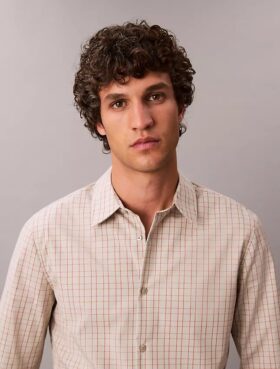 Camisa ajustada de cuadros de Cotton Stretch con botones