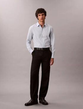 Camisa ajustada de cuadros de Cotton Stretch con botones