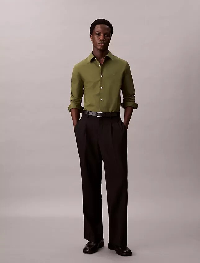 Camisa ajustada de popelín de algodón Cotton Stretch con botones Camisa ajustada de popelín de algodón Cotton Stretch con botones