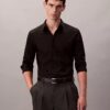 Camisa ajustada de popelín de Cotton Stretch con botones