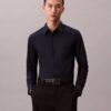 Camisa ajustada de popelín de Cotton Stretch con botones