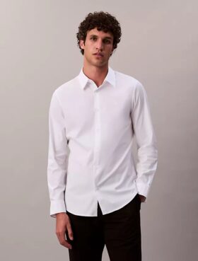 Camisa ajustada de popelín de Cotton Stretch con botones