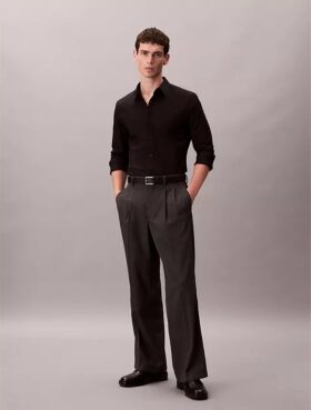 Camisa ajustada de popelín de Cotton Stretch con botones