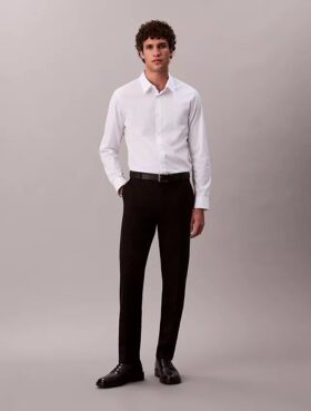 Camisa ajustada de popelín de Cotton Stretch con botones