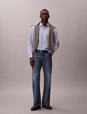 Camisa clásica con botones de rayas de Cotton Stretch