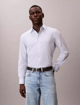 Camisa clásica con botones de rayas de Cotton Stretch