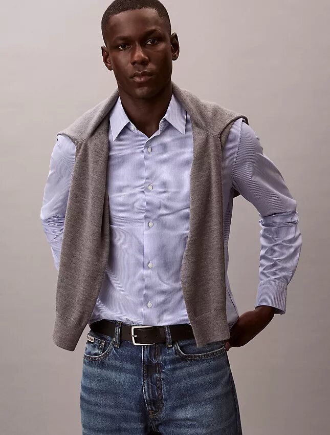 Camisa clásica con botones de rayas de Cotton Stretch Camisa clásica con botones de rayas de Cotton Stretch