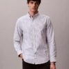 Camisa clásica de algodón elástico a rayas con cuello abotonado Camisa clásica de algodón elástico a rayas con cuello abotonado