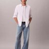 Camisa clásica de algodón elástico a rayas con cuello abotonado Camisa clásica de algodón elástico a rayas con cuello abotonado