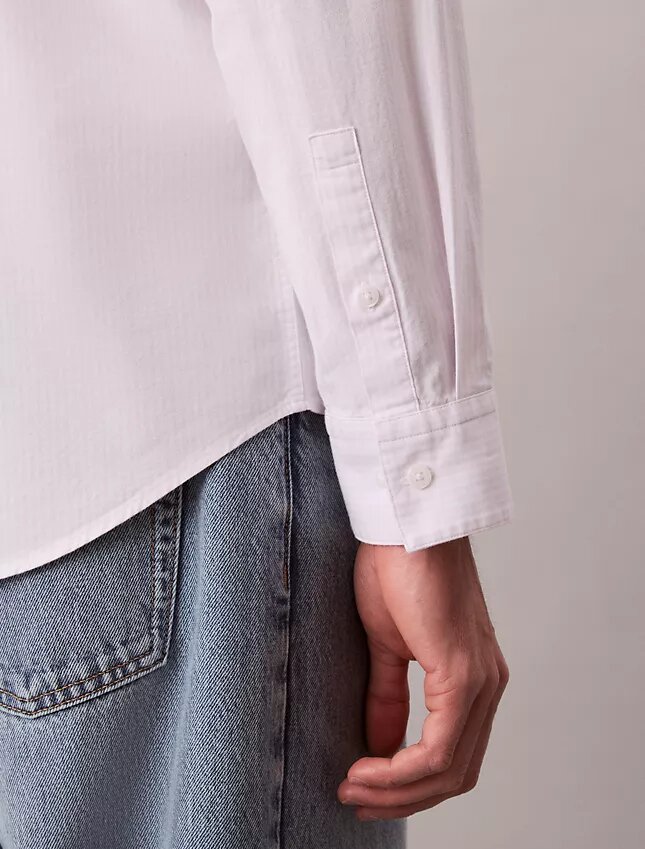 Camisa clásica de algodón elástico a rayas con cuello abotonado Camisa clásica de algodón elástico a rayas con cuello abotonado