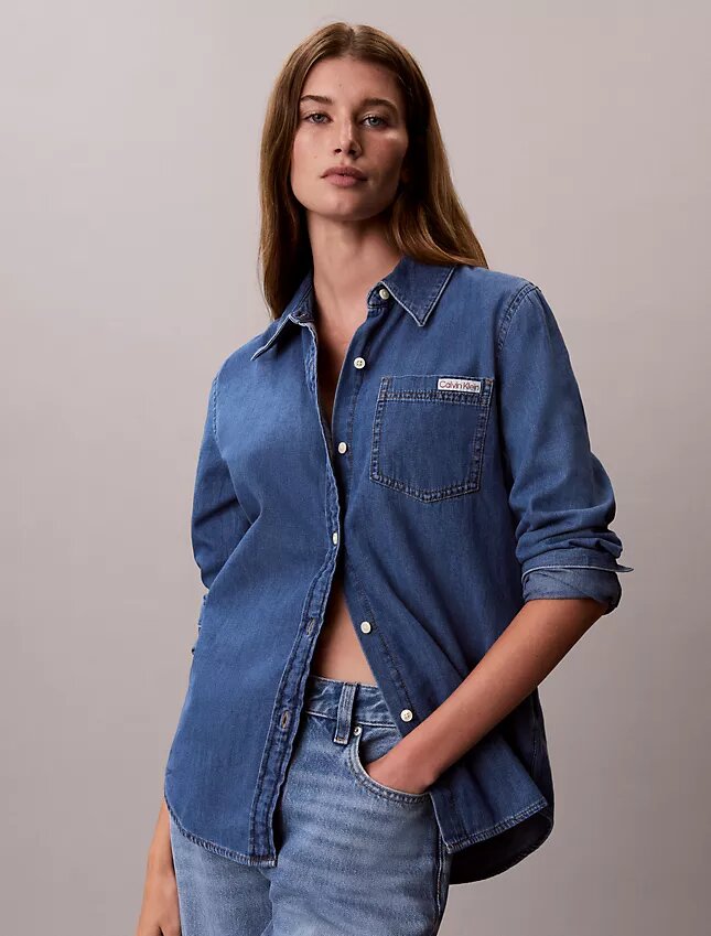 Camisa clásica de Denim con botones Camisa clásica de Denim con botones