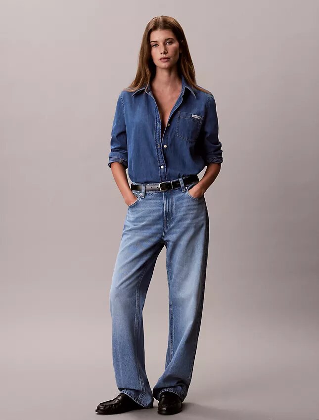 Camisa clásica de Denim con botones Camisa clásica de Denim con botones