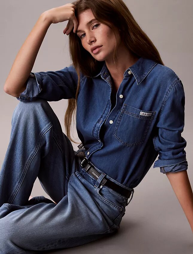 Camisa clásica de Denim con botones Camisa clásica de Denim con botones