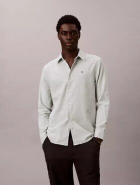 Camisa clásica de lino y algodón con botones