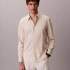Camisa clásica de lino y algodón con botones Camisa clásica de lino y algodón con botones