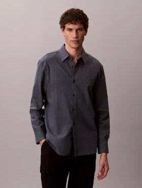 Camisa clásica de lino y algodón con botones